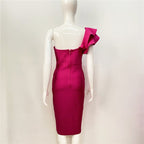 One Shoulder Ruffle Bandage Midi Dress H6151