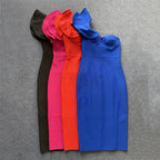 One Shoulder Ruffle Bandage Midi Dress H6151
