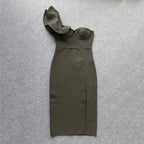 One Shoulder Ruffle Bandage Midi Dress H6151