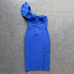 One Shoulder Ruffle Bandage Midi Dress H6151