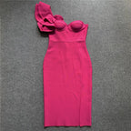 One Shoulder Ruffle Bandage Midi Dress H6151