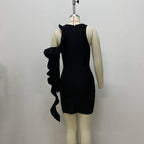 One Shoulder Ruffle Black Mini Dress H6026