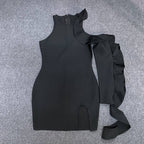 One Shoulder Ruffle Black Mini Dress H6026