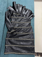One Shoulder Ruffle Leather Mini Dress H7045