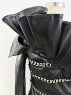 One Shoulder Ruffle Leather Mini Dress H7045