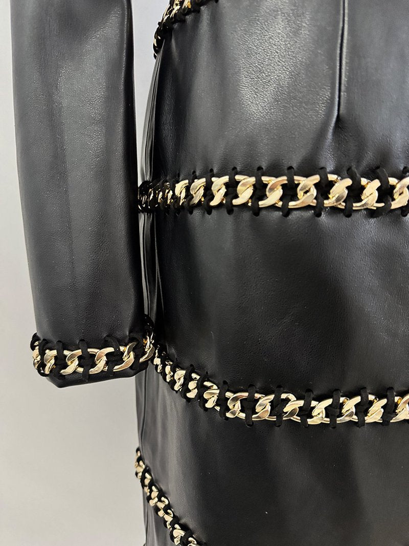One Shoulder Ruffle Leather Mini Dress H7045