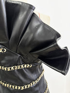 One Shoulder Ruffle Leather Mini Dress H7045