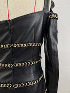 One Shoulder Ruffle Leather Mini Dress H7045