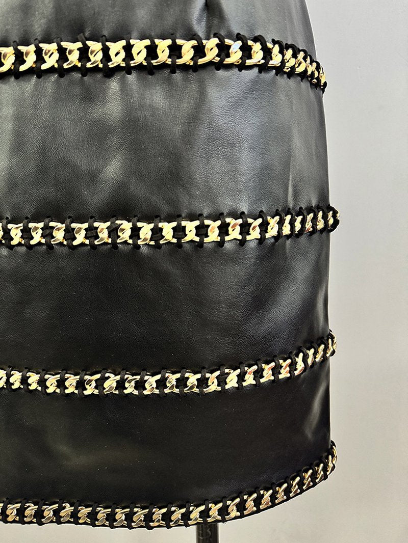 One Shoulder Ruffle Leather Mini Dress H7045