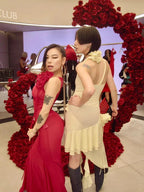 One Shoulder Ruffle Red Gown H6681