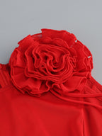 One Shoulder Ruffle Red Gown H6681