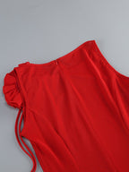 One Shoulder Ruffle Red Gown H6681