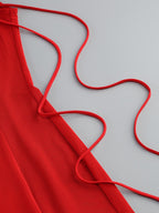 One Shoulder Ruffle Red Gown H6681