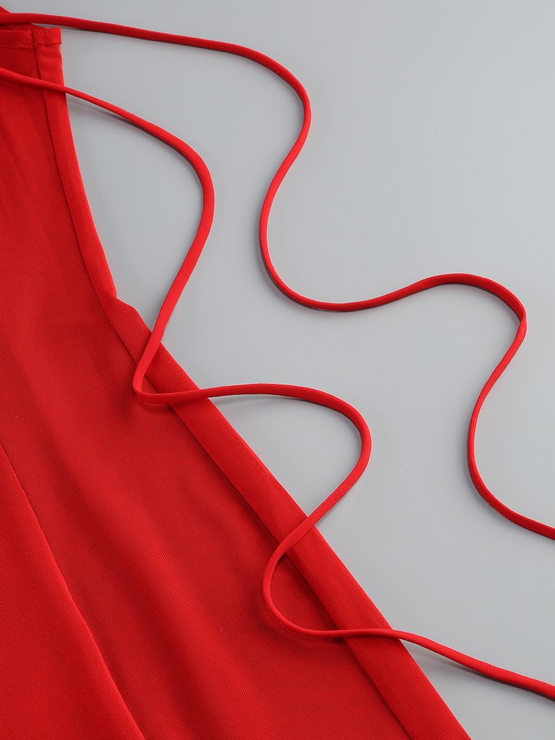 One Shoulder Ruffle Red Gown H6681