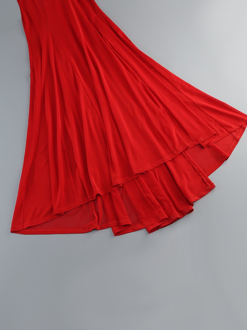 One Shoulder Ruffle Red Gown H6681