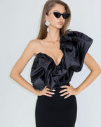 One Shoulder Ruffle Satin Gown H6530
