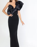 One Shoulder Ruffle Satin Gown H6530