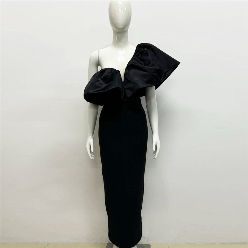 One Shoulder Ruffle Satin Gown H6530