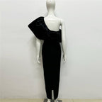 One Shoulder Ruffle Satin Gown H6530