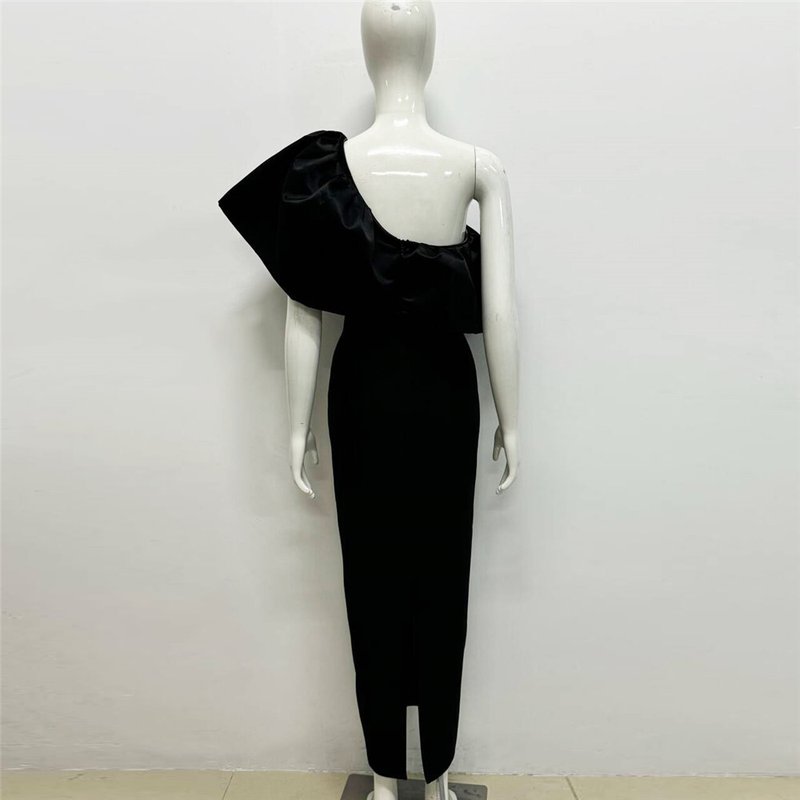One Shoulder Ruffle Satin Gown H6530