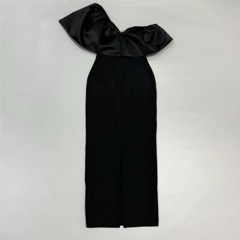One Shoulder Ruffle Satin Gown H6530