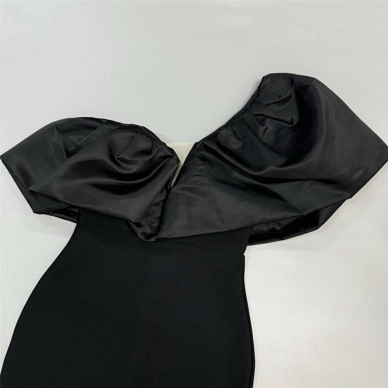 One Shoulder Ruffle Satin Gown H6530