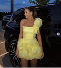 One Shoulder Ruffle Yellow Mini Dress H6386