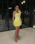 One Shoulder Ruffle Yellow Mini Dress H6386