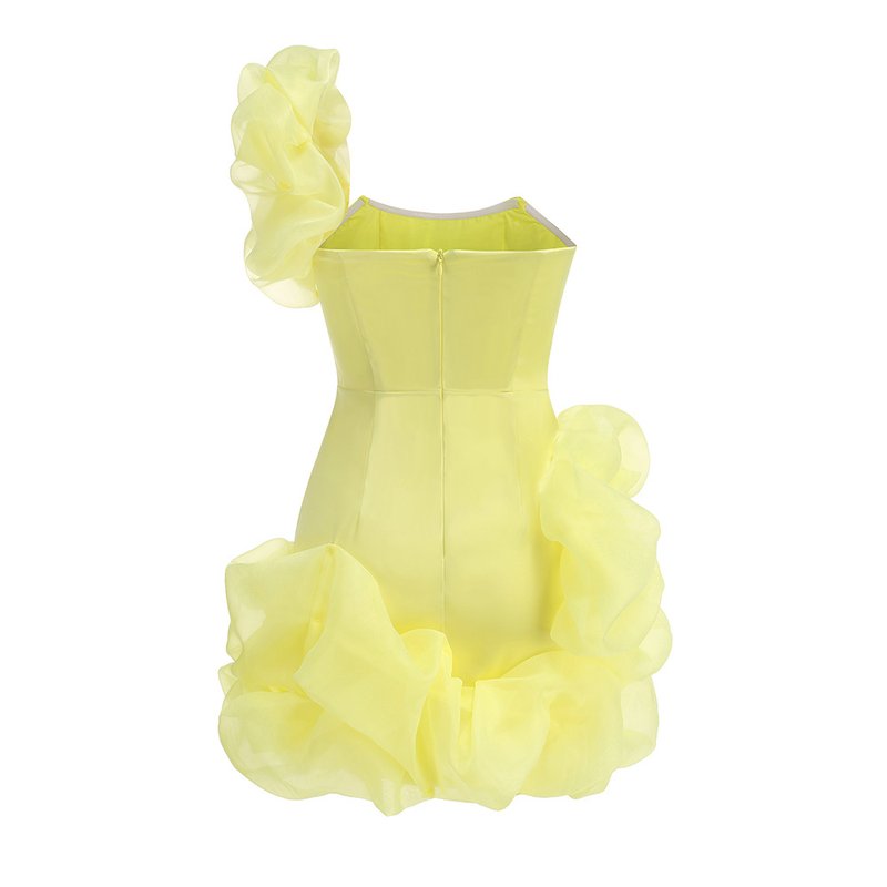 One Shoulder Ruffle Yellow Mini Dress H6386