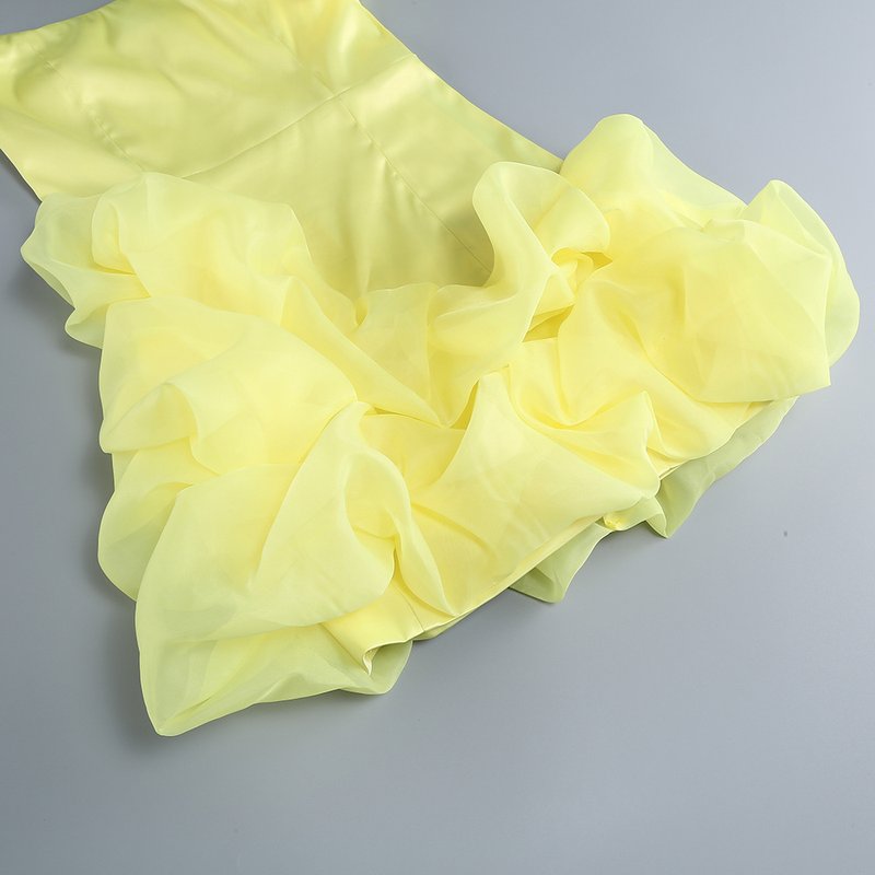 One Shoulder Ruffle Yellow Mini Dress H6386