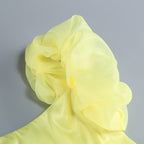One Shoulder Ruffle Yellow Mini Dress H6386