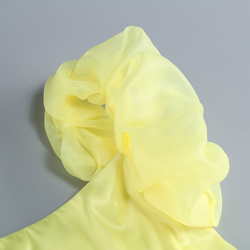 One Shoulder Ruffle Yellow Mini Dress H6386