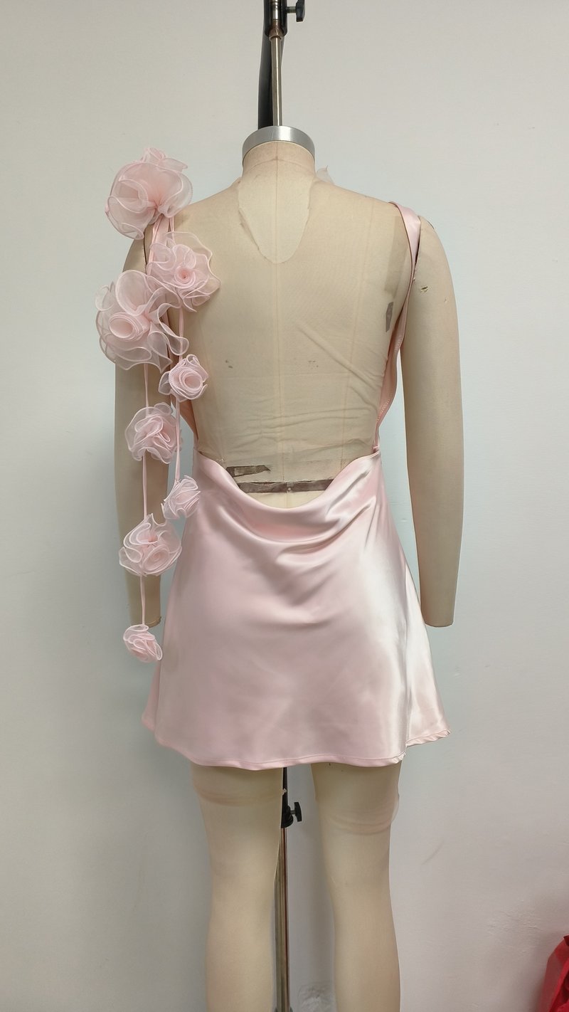 One Shoulder Satin Mini Dress H6700