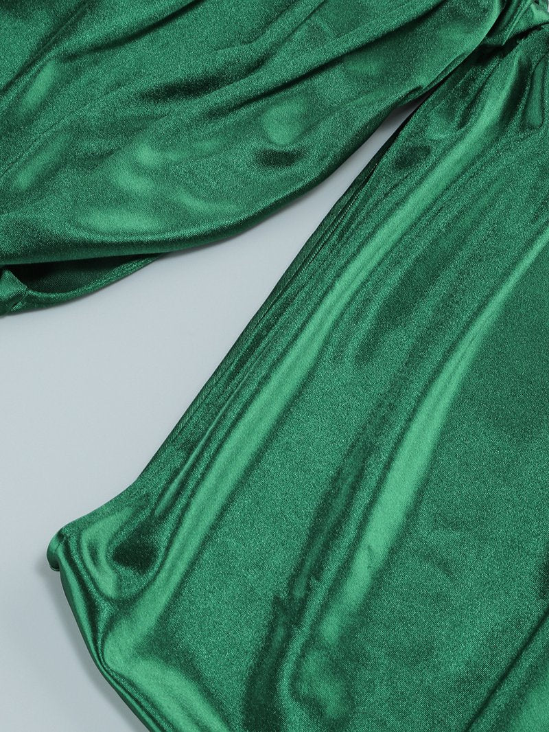 One Shoulder Satin Slit Maxi Dress H6556