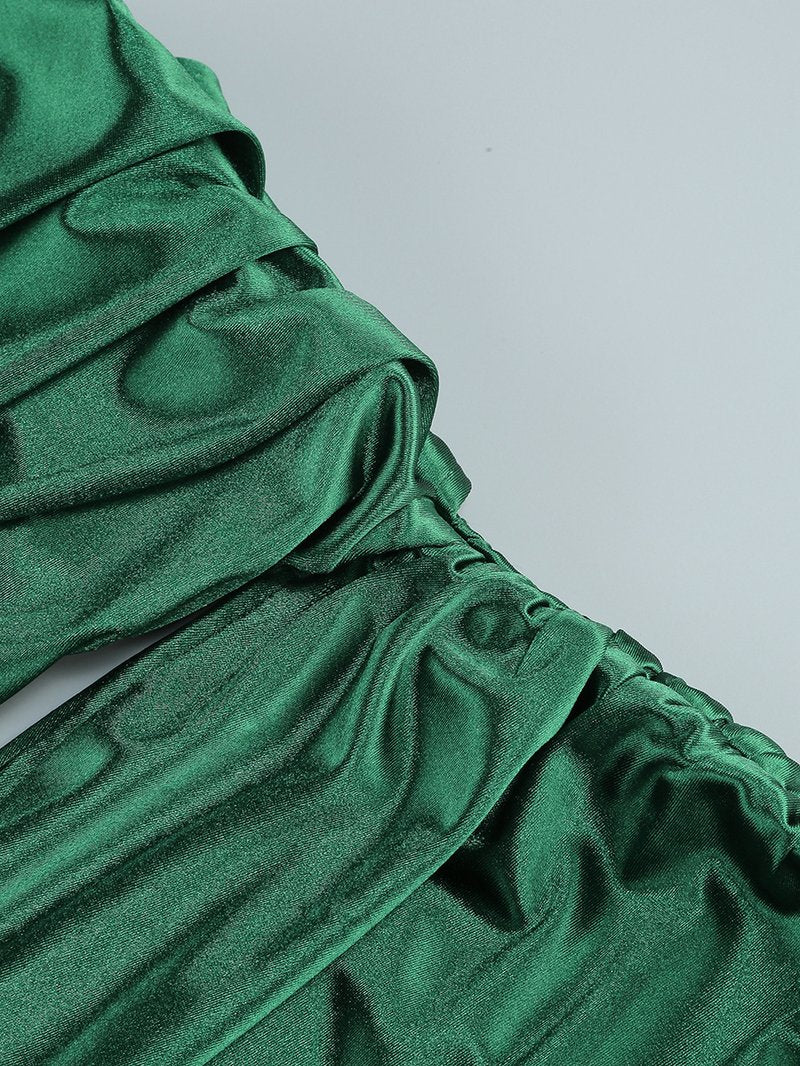 One Shoulder Satin Slit Maxi Dress H6556