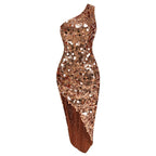 One Shoulder Sequin Asymmetrical Dress H6171