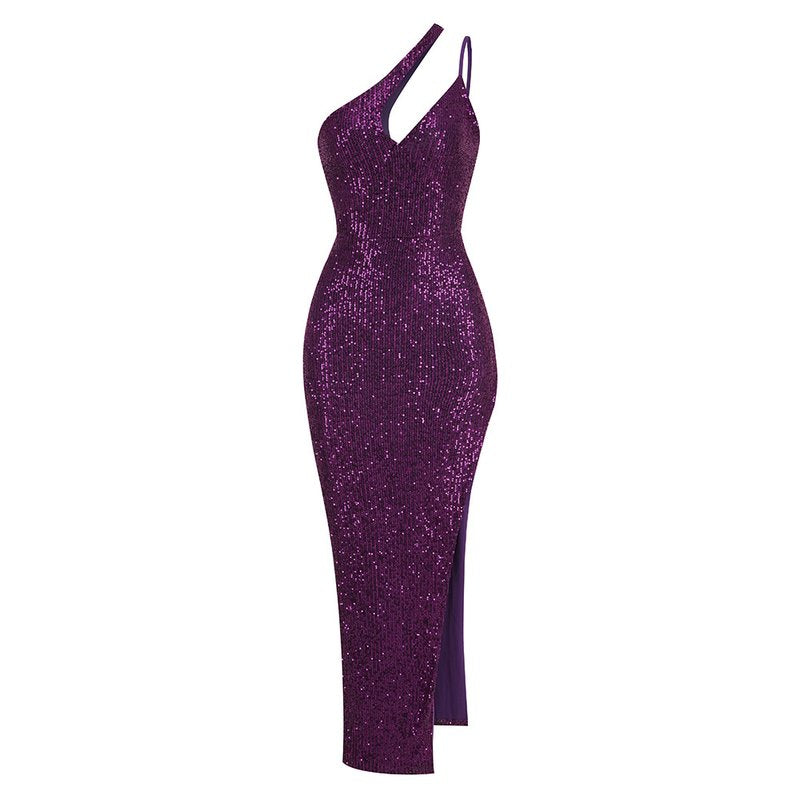 One Shoulder Sequin Maxi Dress H6170