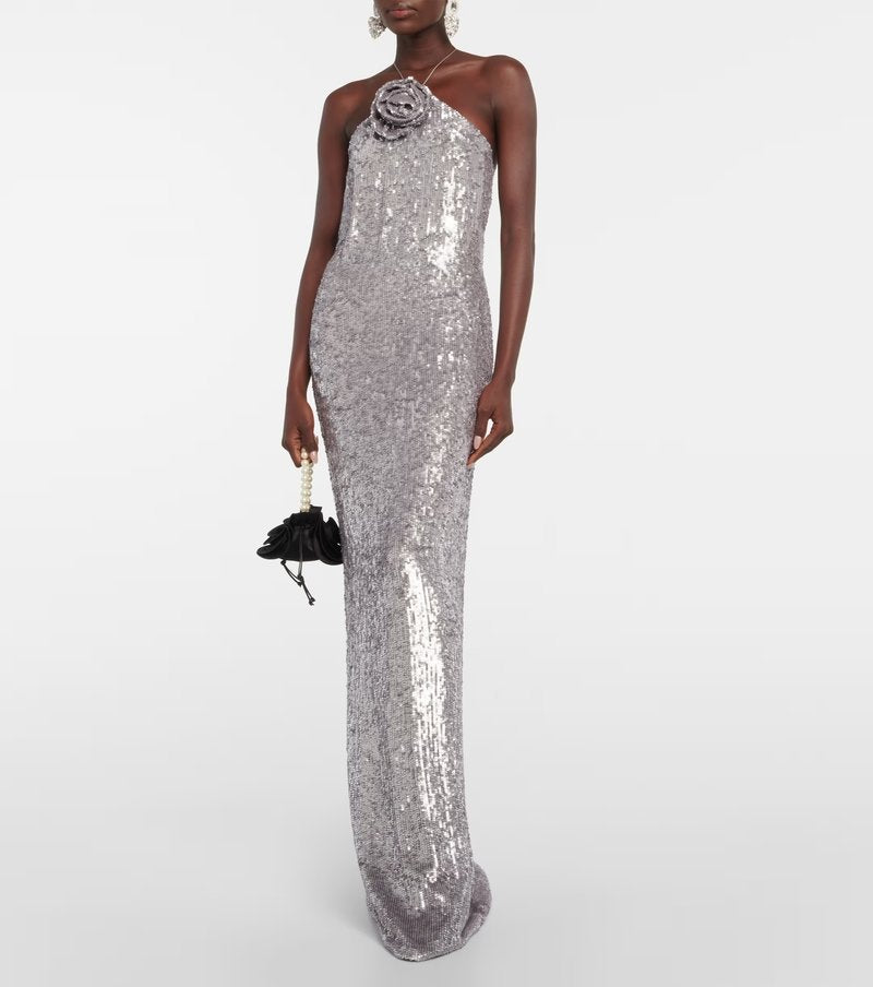 One Shoulder Sequin Maxi Dress H6479