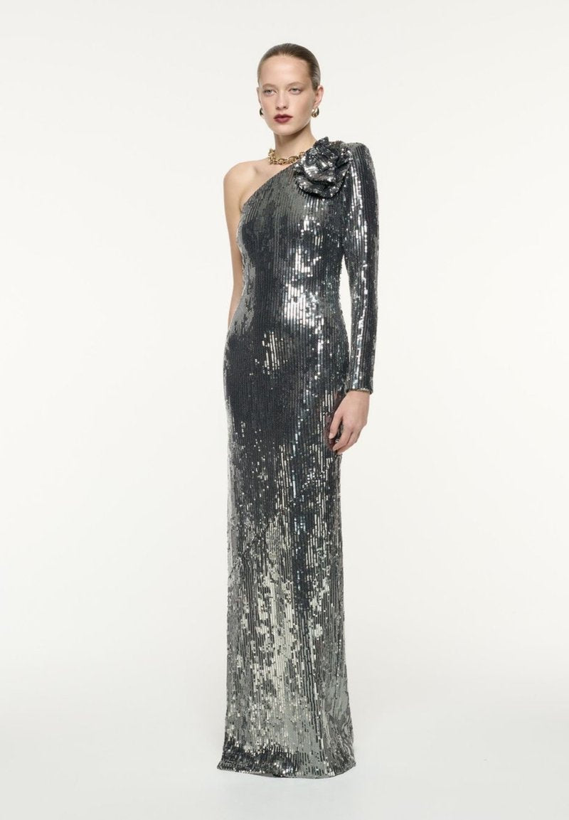 One Shoulder Sequin Maxi Dress H6512