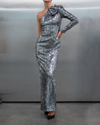 One Shoulder Sequin Maxi Dress H6512