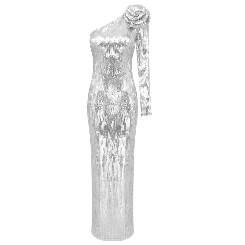 One Shoulder Sequin Maxi Dress H6512
