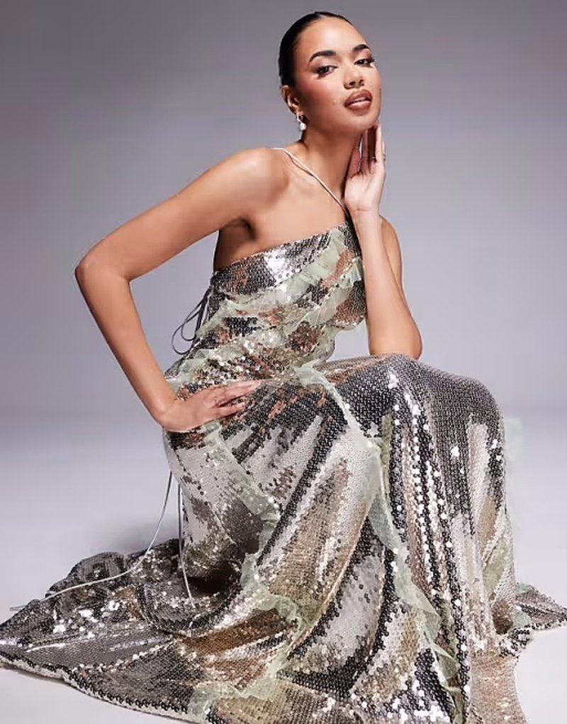 One Shoulder Sequin Maxi Dress H6847