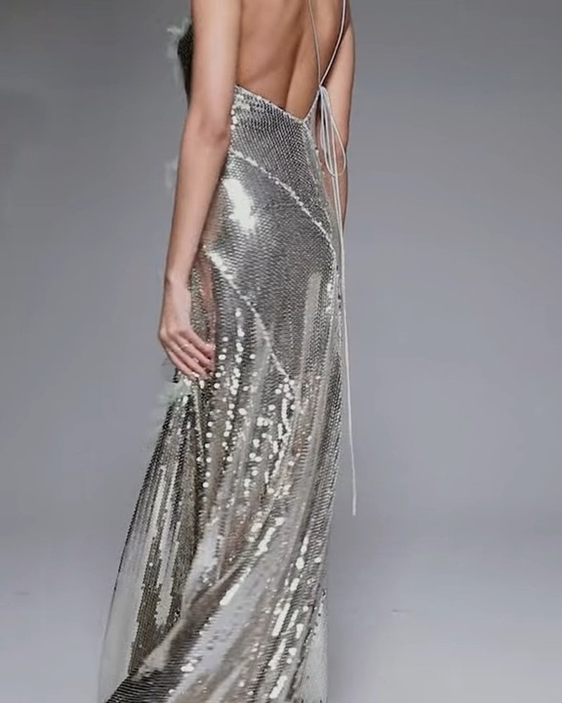 One Shoulder Sequin Maxi Dress H6847