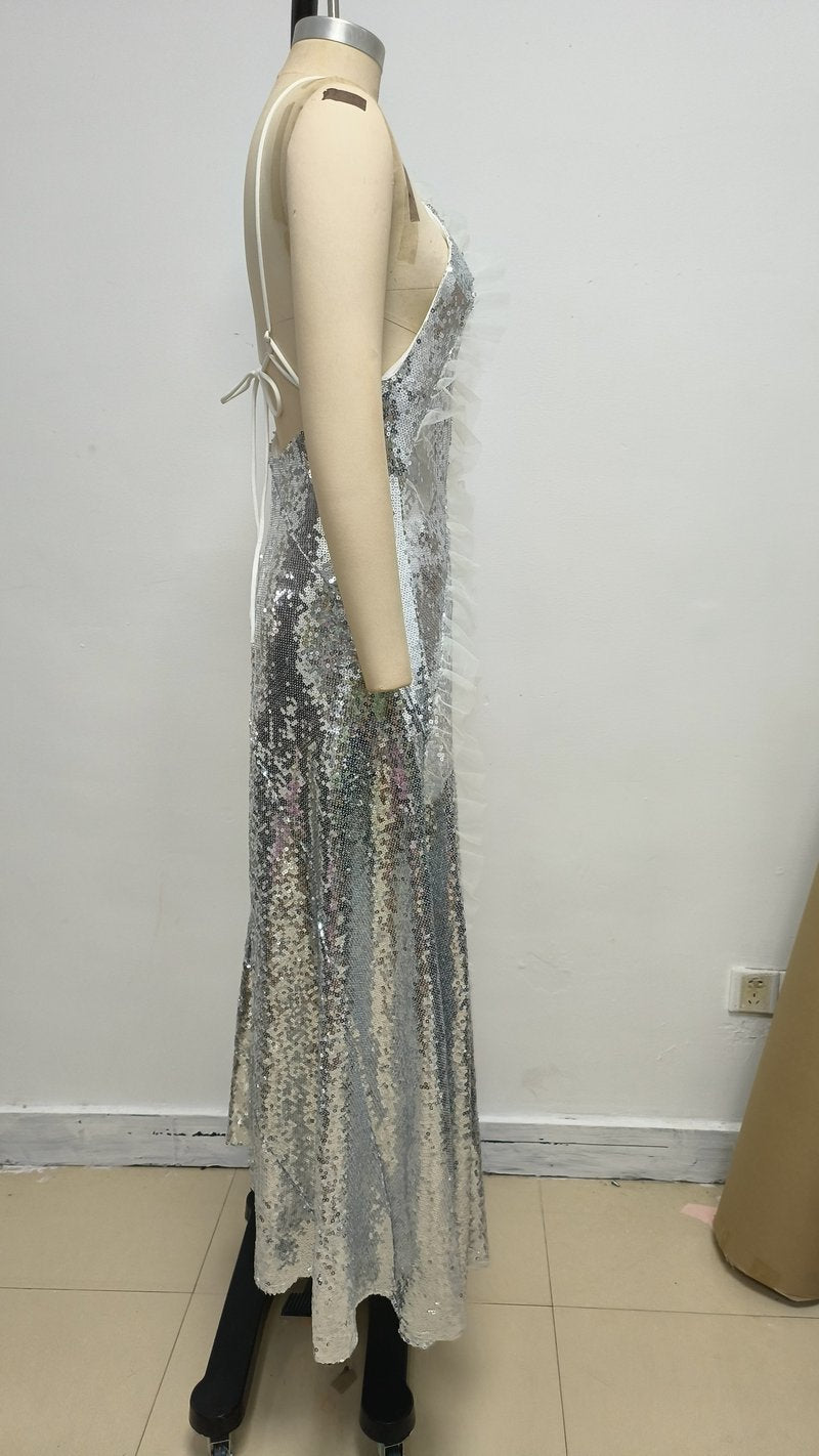 One Shoulder Sequin Maxi Dress H6847