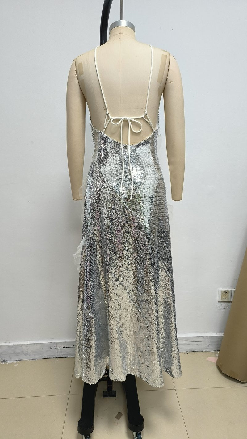 One Shoulder Sequin Maxi Dress H6847