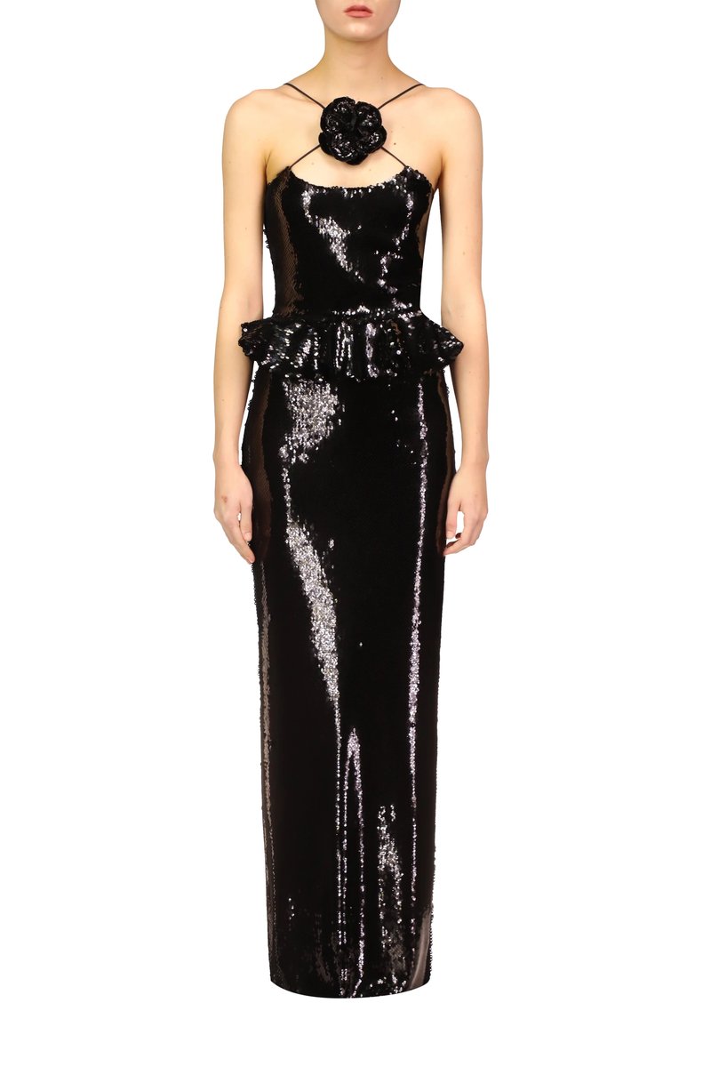 One Shoulder Sequin Peplum Gown H6571