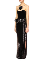 One Shoulder Sequin Peplum Gown H6571
