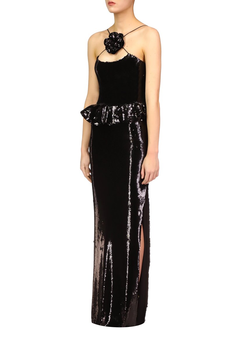 One Shoulder Sequin Peplum Gown H6571