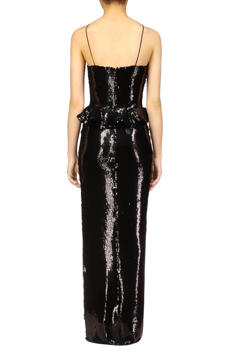 One Shoulder Sequin Peplum Gown H6571