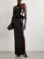 One Shoulder Sequin Peplum Gown H6571